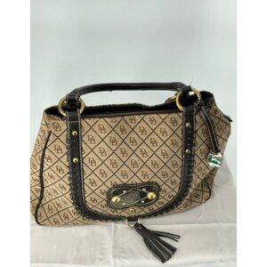 Dooney‎ & Bourke Monogram Satchel Bag With Tassel & Green Duck Charm